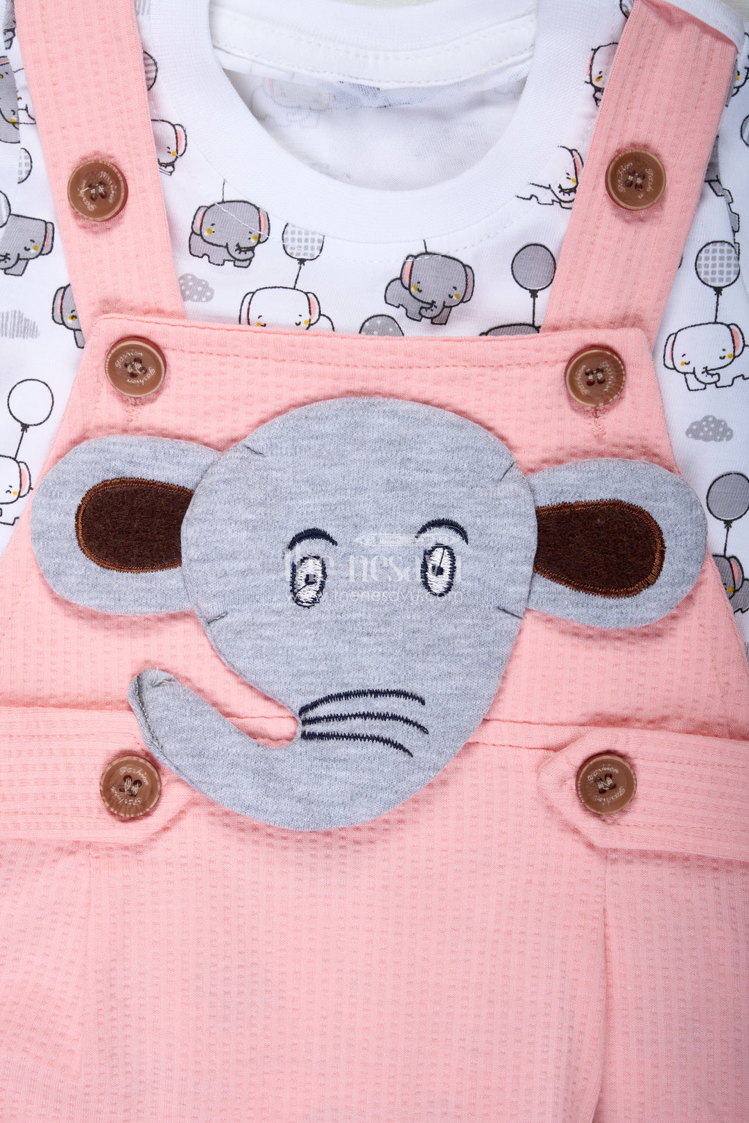 Boys Elephant Print Dress in Cotton Waffle Knit with Pink Overalls and Character Embroidery for Everyday Style