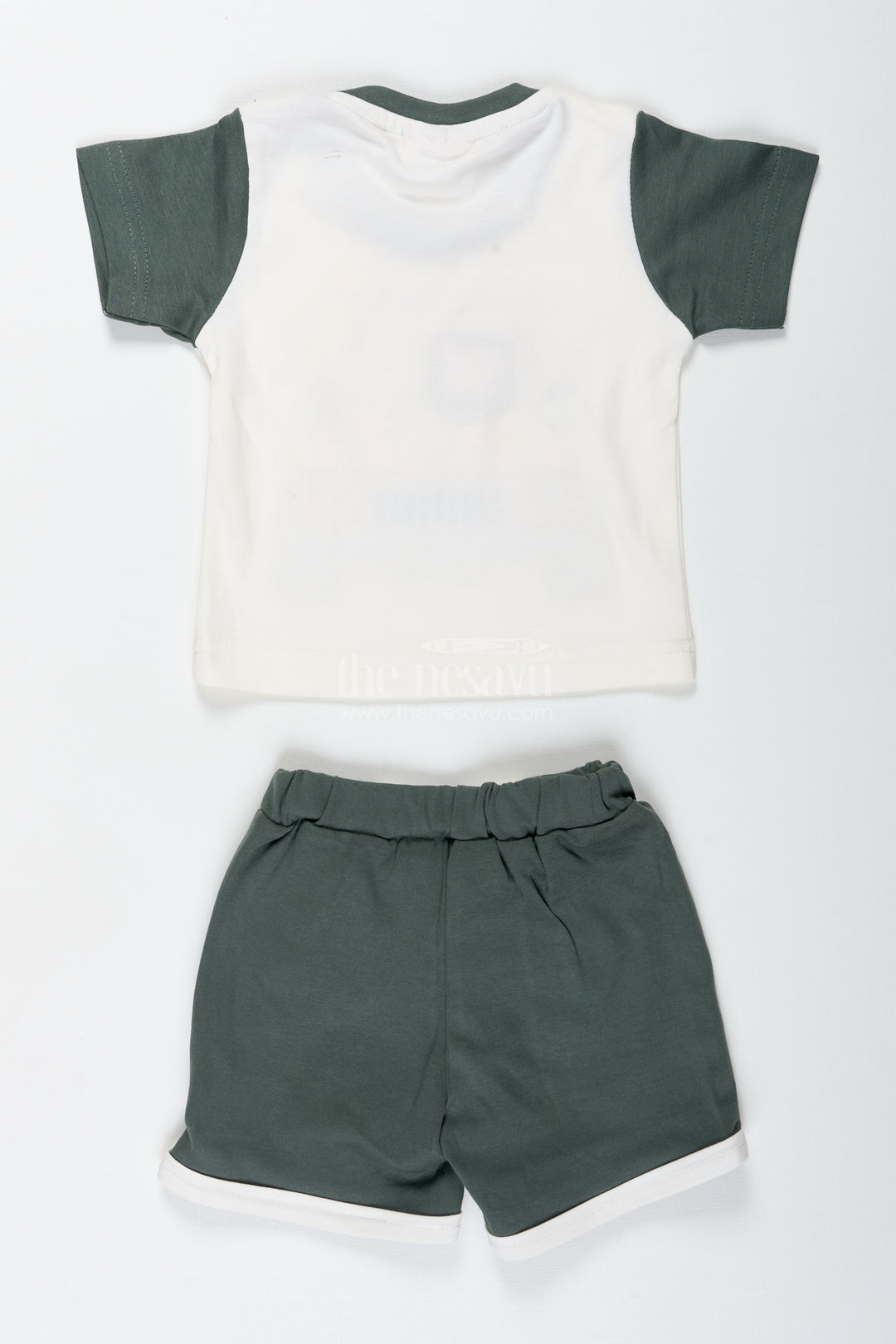 Boys Newborn Green Cotton Dress Set with Robot Print Tee and Dark Shorts for Comfortable Daily Wear