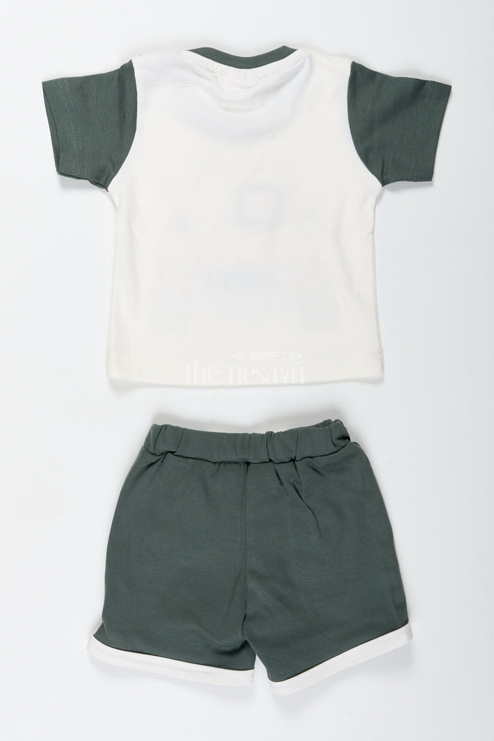 Boys Newborn Green Cotton Dress Set with Robot Print Tee and Dark Shorts for Comfortable Daily Wear