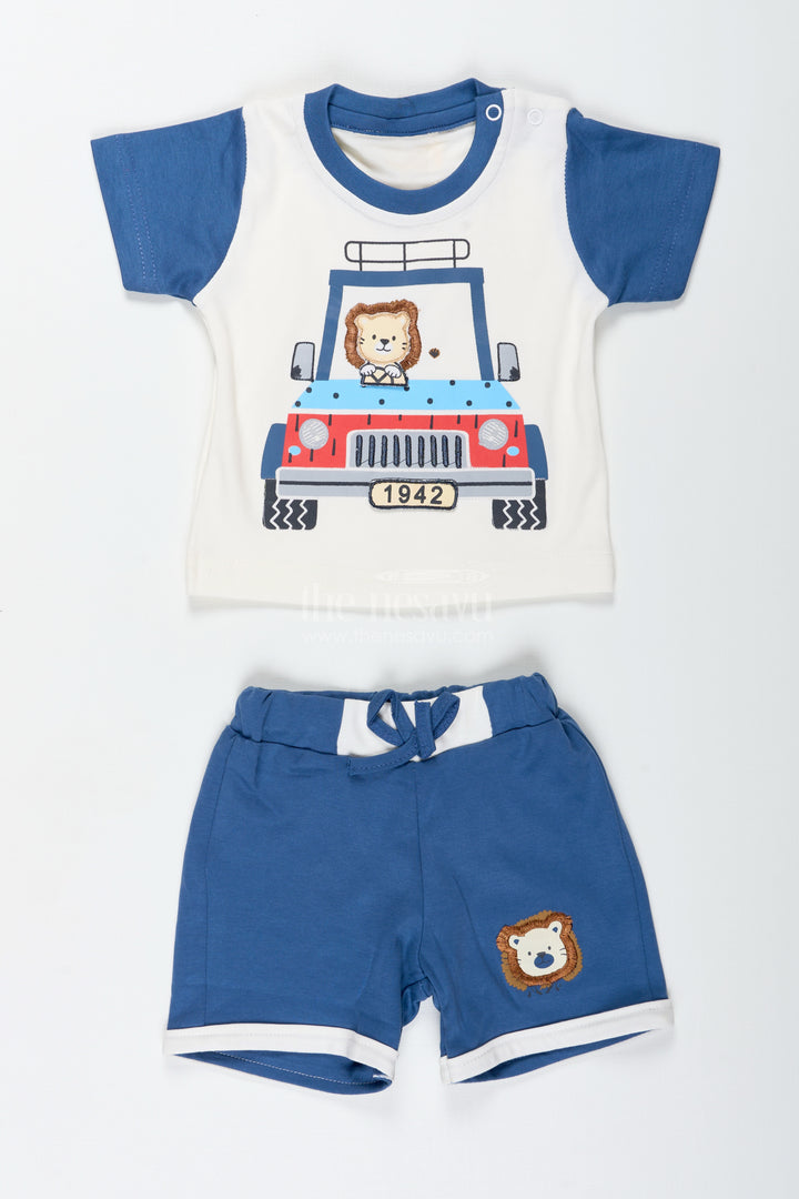 Boys Casual Cotton Dress with Robot Printed Tee and Blue Shorts for Comfortable All-Day Outings