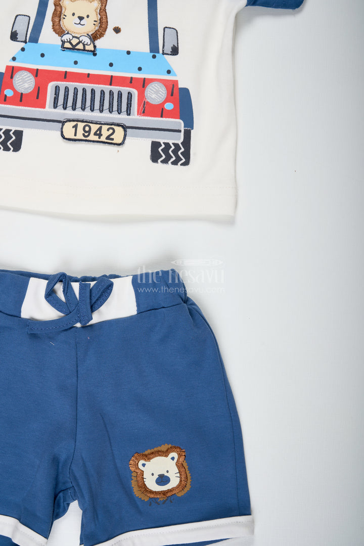 Boys Casual Cotton Dress with Robot Printed Tee and Blue Shorts for Comfortable All-Day Outings
