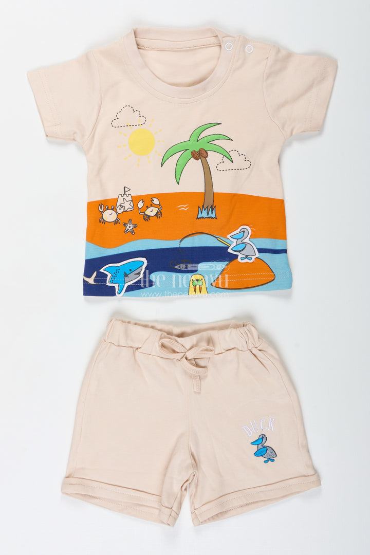Boys Palm Tree Shirt and Shorts Set in Cotton with Digital Print for a Beachy Everyday Look