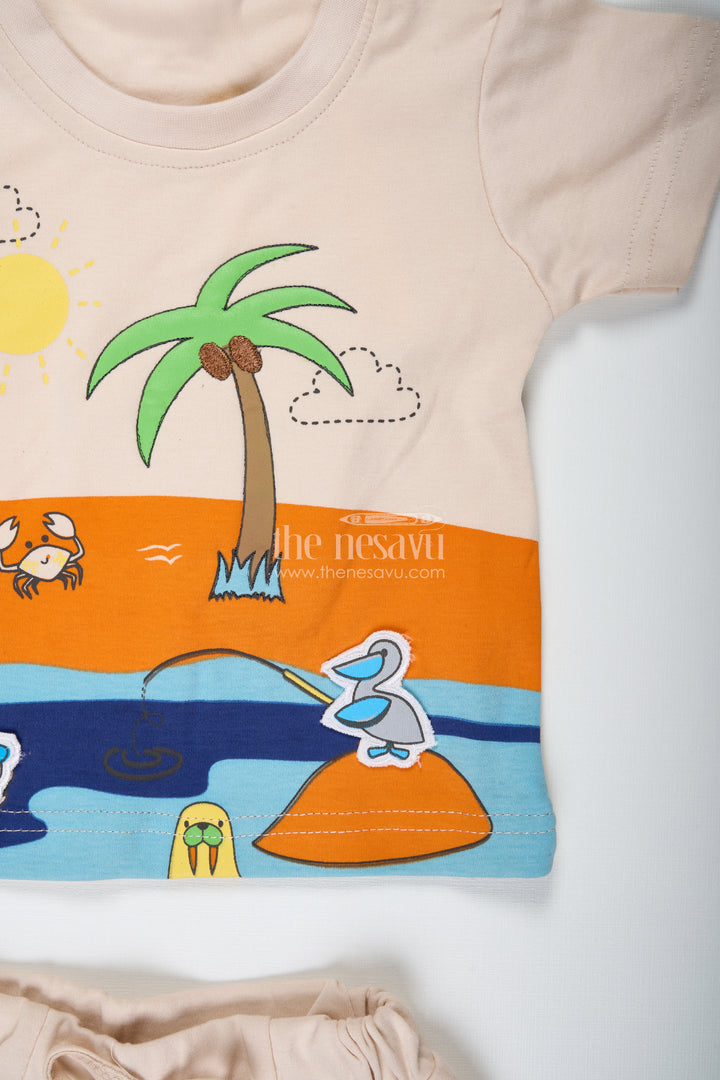 Boys Palm Tree Shirt and Shorts Set in Cotton with Digital Print for a Beachy Everyday Look