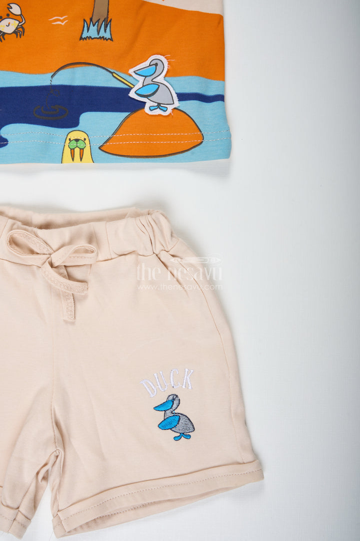 Boys Palm Tree Shirt and Shorts Set in Cotton with Digital Print for a Beachy Everyday Look