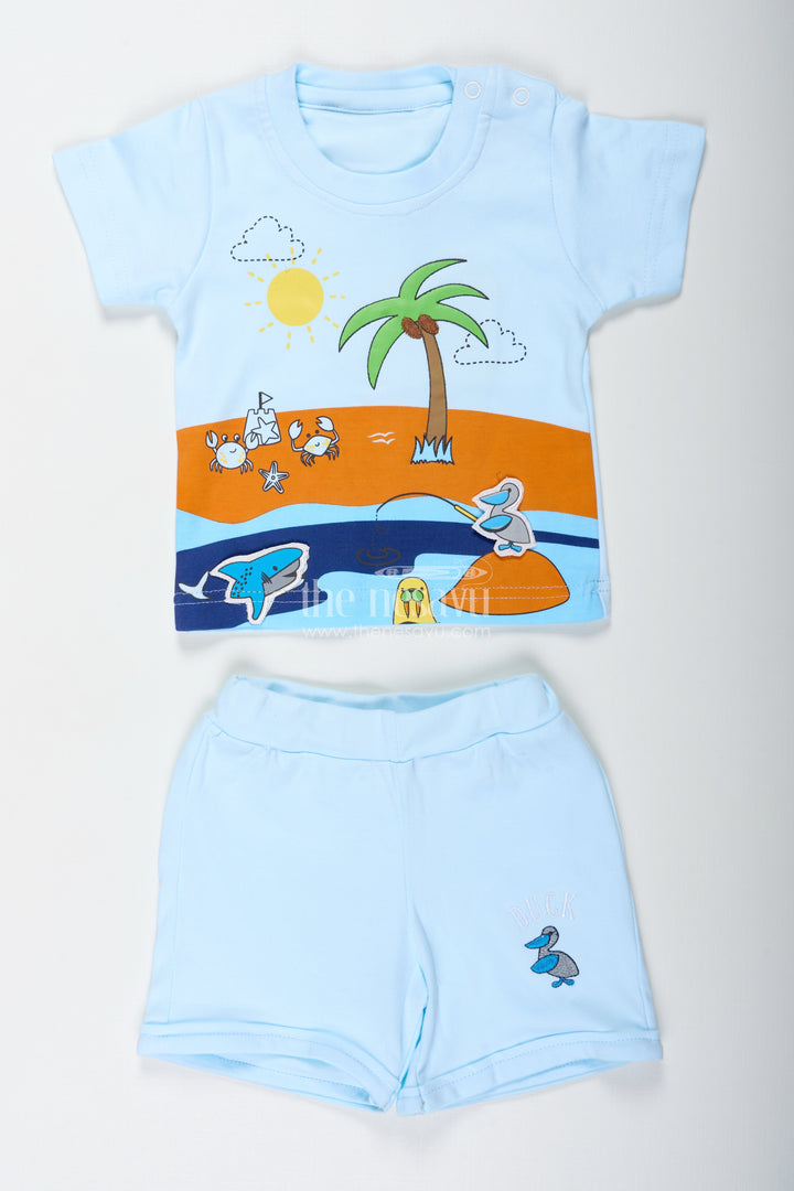 Boys Cotton Smart Casual Street Style Outfit with Tropical Digital Print Tee and Light Shorts for Everyday Play
