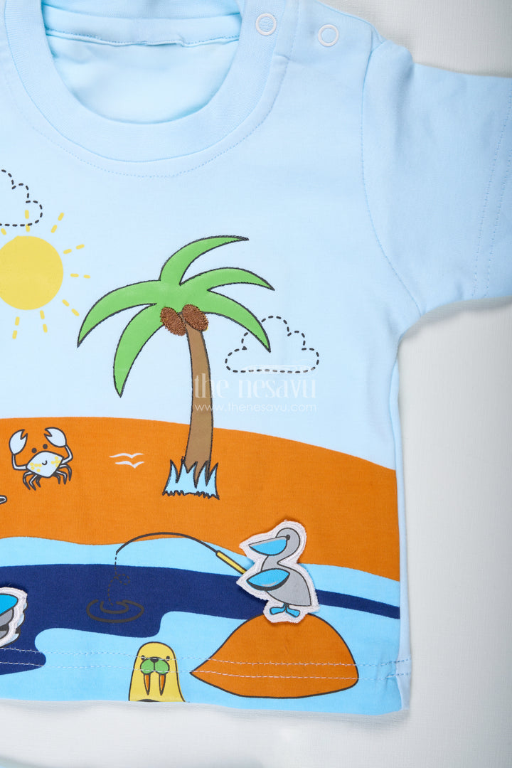 Boys Cotton Smart Casual Street Style Outfit with Tropical Digital Print Tee and Light Shorts for Everyday Play