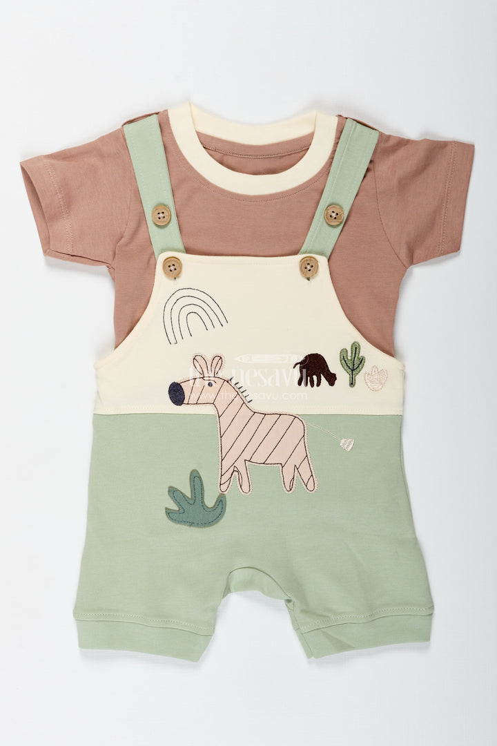 Boys Romper New Born Cotton Outfit with Safari Animal Embellishment and Green Shorts for Cozy Daily Style