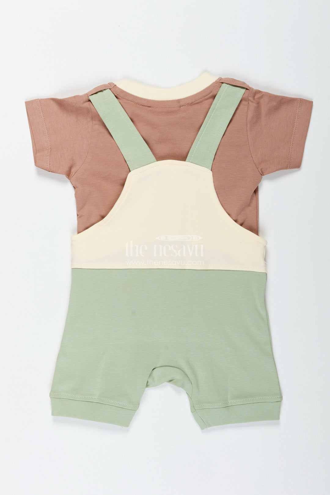 Boys Romper New Born Cotton Outfit with Safari Animal Embellishment and Green Shorts for Cozy Daily Style
