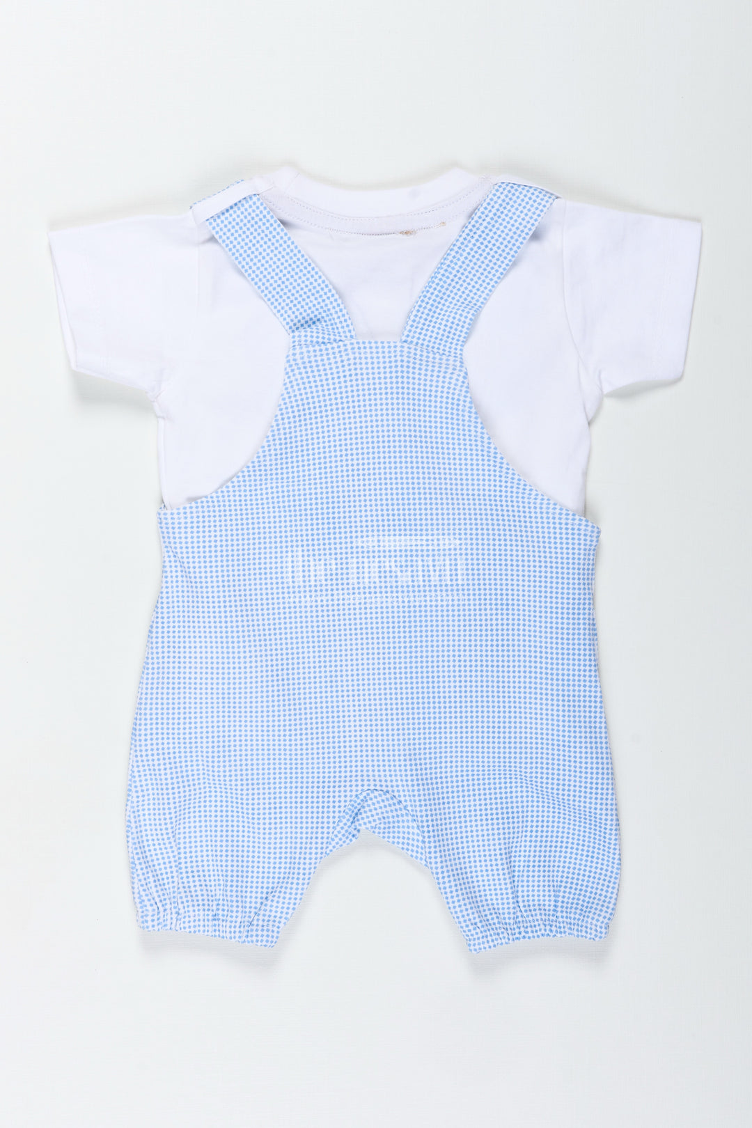 Boys Cotton Blue Dress Set with Bear Patch and Striped Overalls for a Cozy and Playful Everyday Look