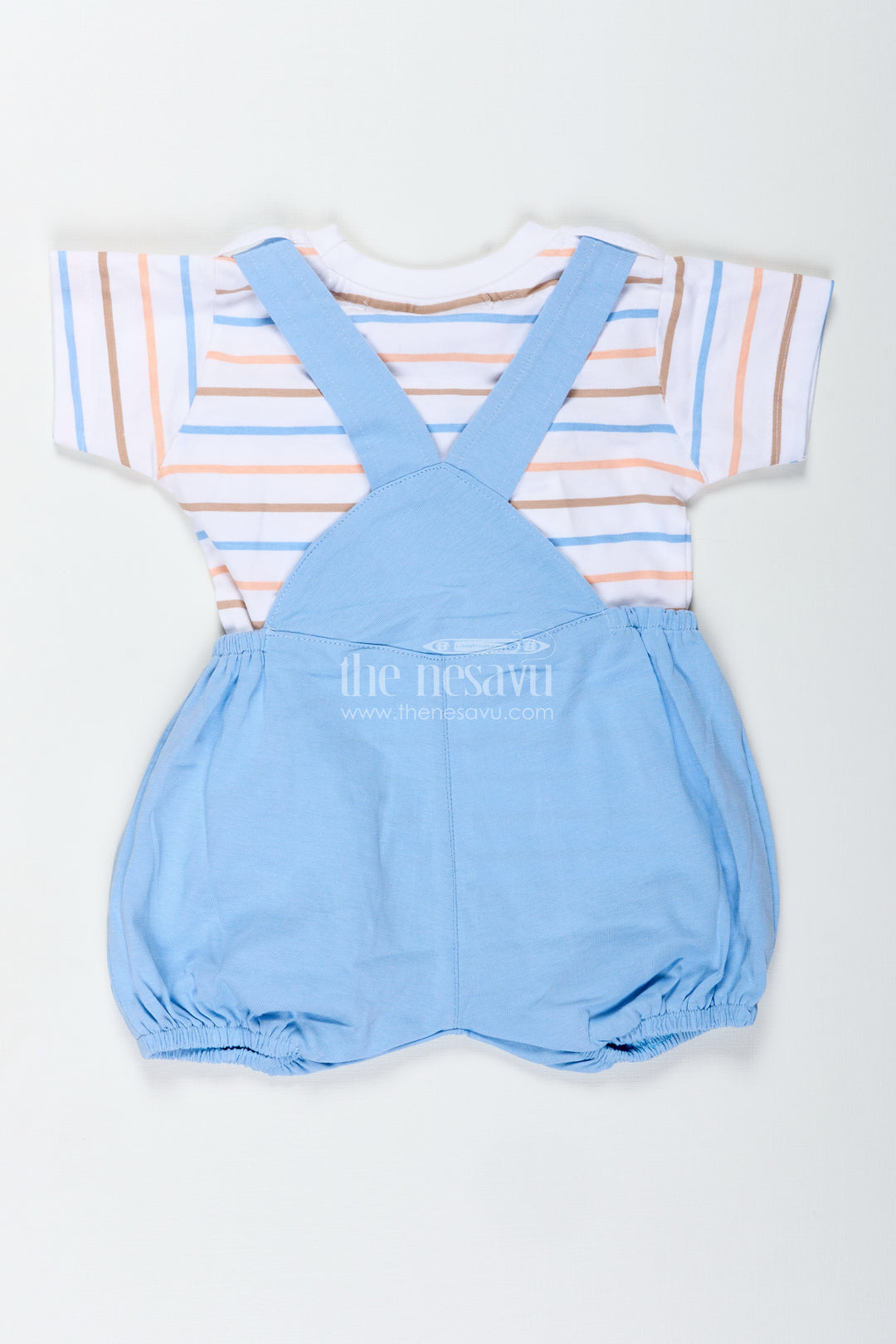 Boys Blue Shorts and Shirt Set with Giraffe Embellishment and Striped Tee for Everyday Fun