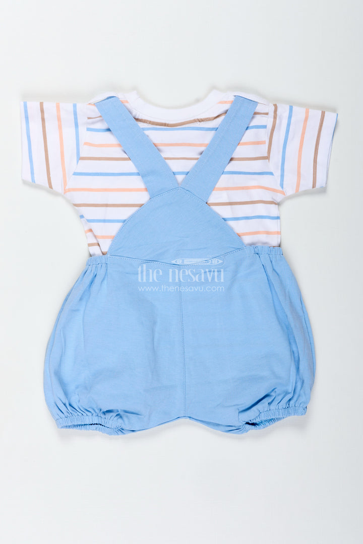 Boys Blue Shorts and Shirt Set with Giraffe Embellishment and Striped Tee for Everyday Fun