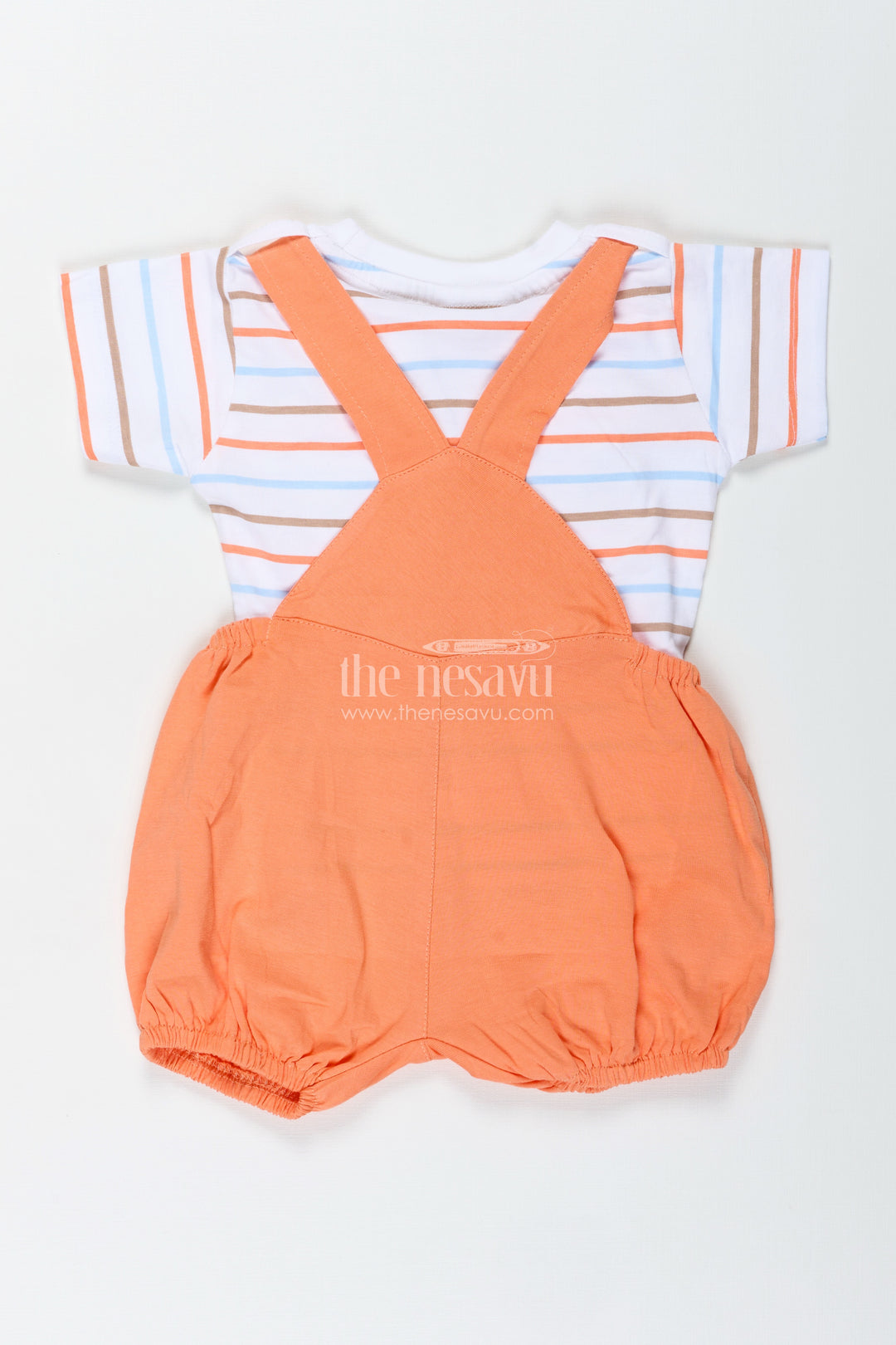 Boys Orange Shirt and Short Set with Giraffe Patch and Striped Tee for Bright and Breezy Casual Wear