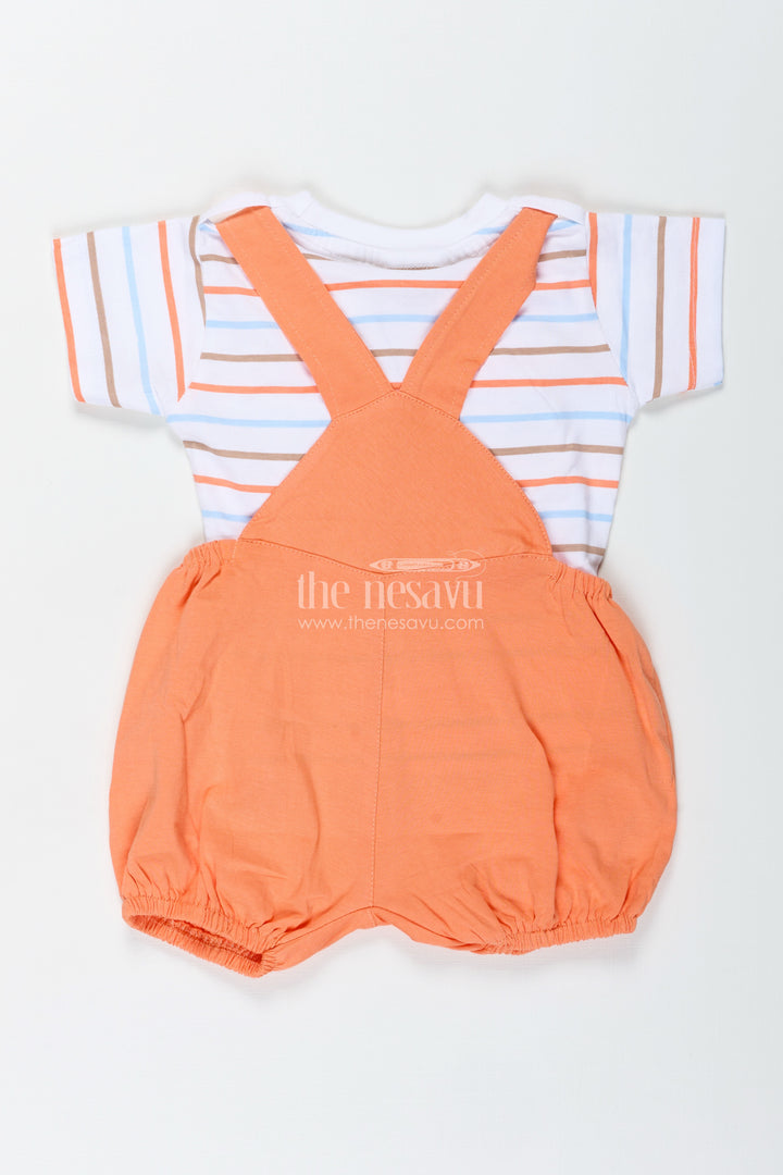 Boys Orange Shirt and Short Set with Giraffe Patch and Striped Tee for Bright and Breezy Casual Wear