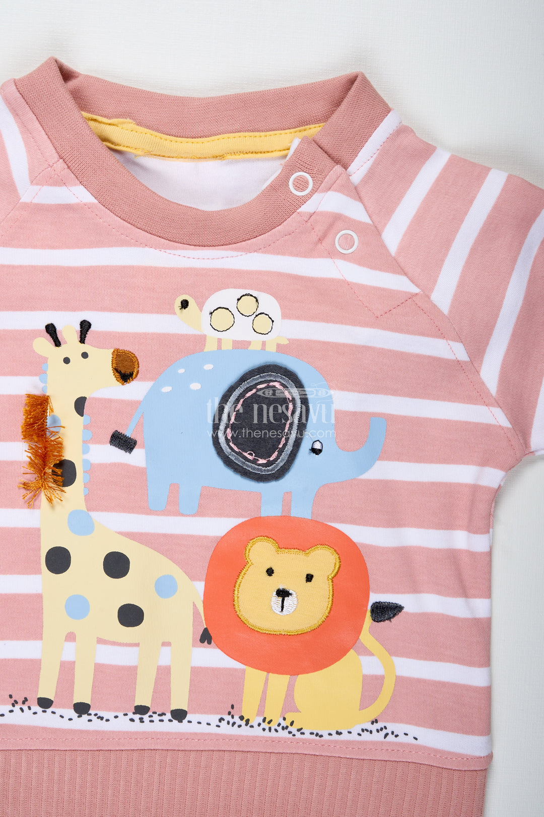 Boys Cotton Peach Casual Dress with Striped Tee and Animal Digital Print for Playful Comfort