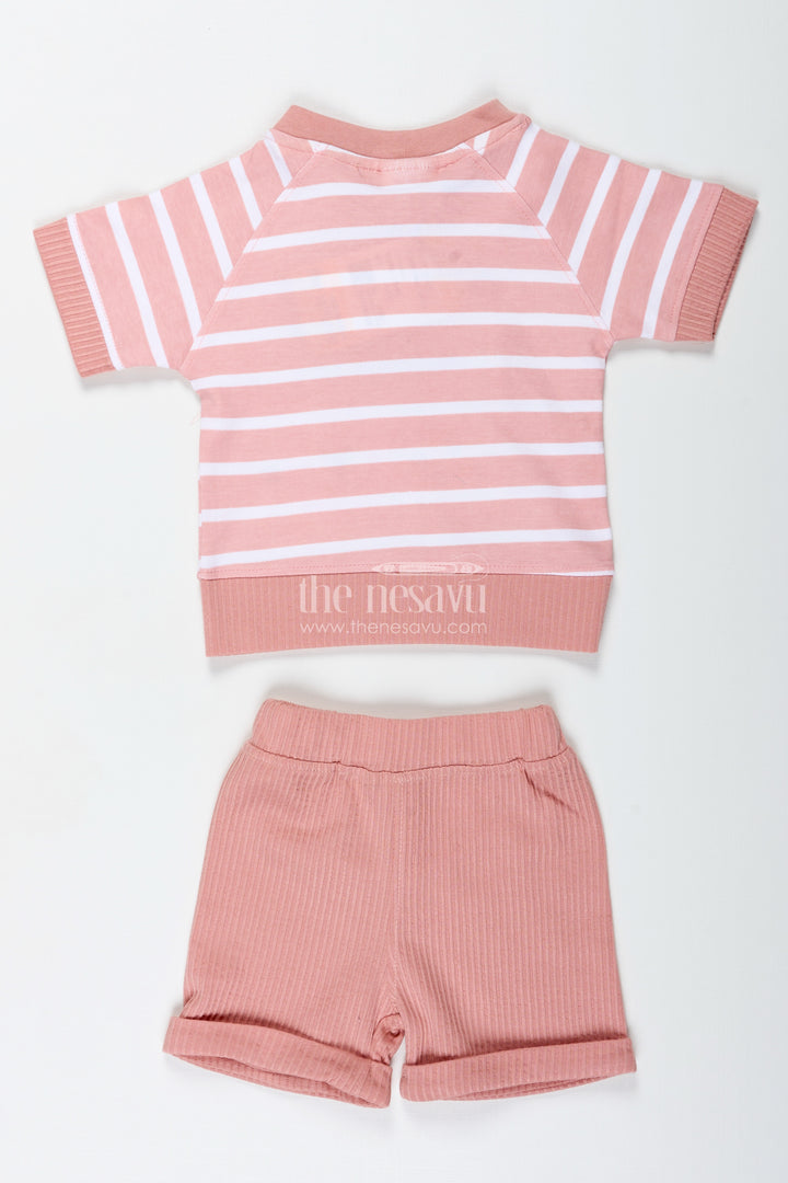 Boys Cotton Peach Casual Dress with Striped Tee and Animal Digital Print for Playful Comfort