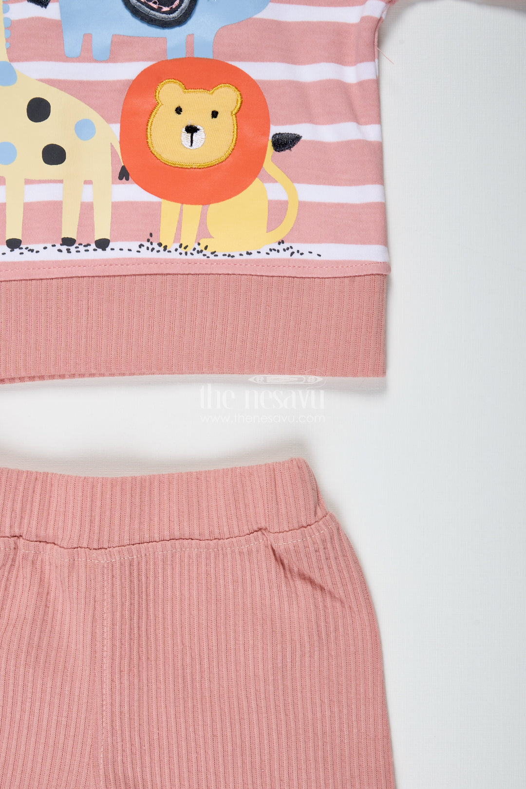 Boys Cotton Peach Casual Dress with Striped Tee and Animal Digital Print for Playful Comfort
