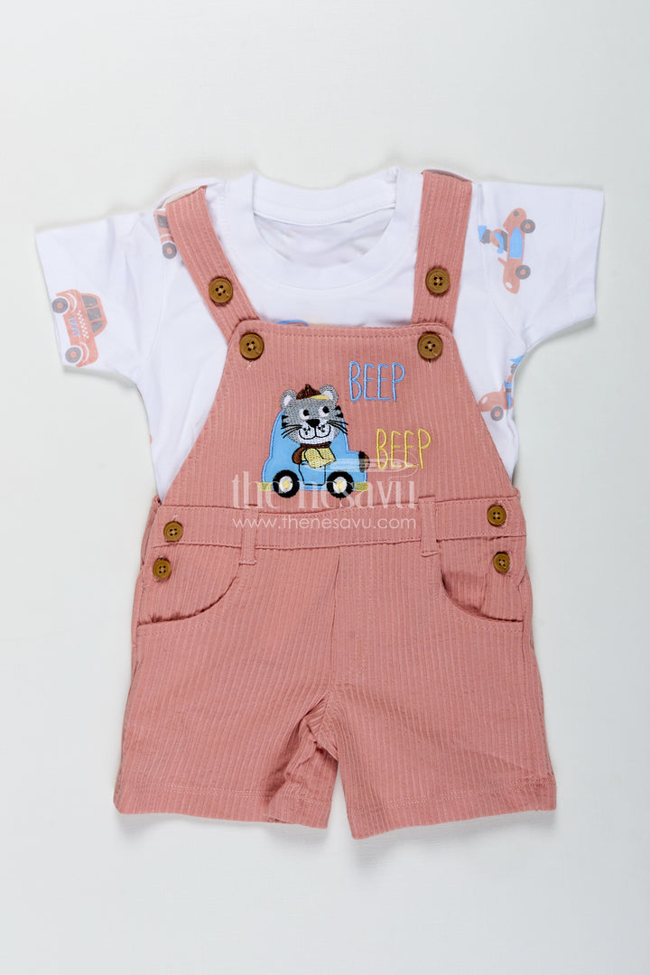 Boys Casual Carnival Outfits with Car Patch Corduroy Overalls and Printed Tee for Vibrant Everyday Fun