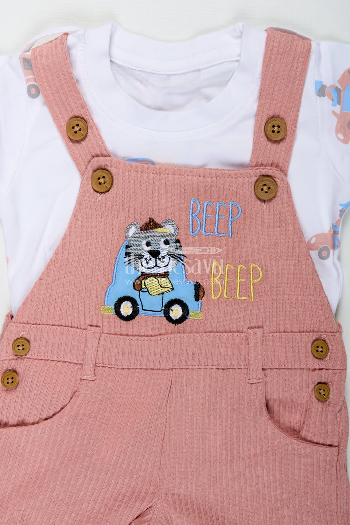 Boys Casual Carnival Outfits with Car Patch Corduroy Overalls and Printed Tee for Vibrant Everyday Fun