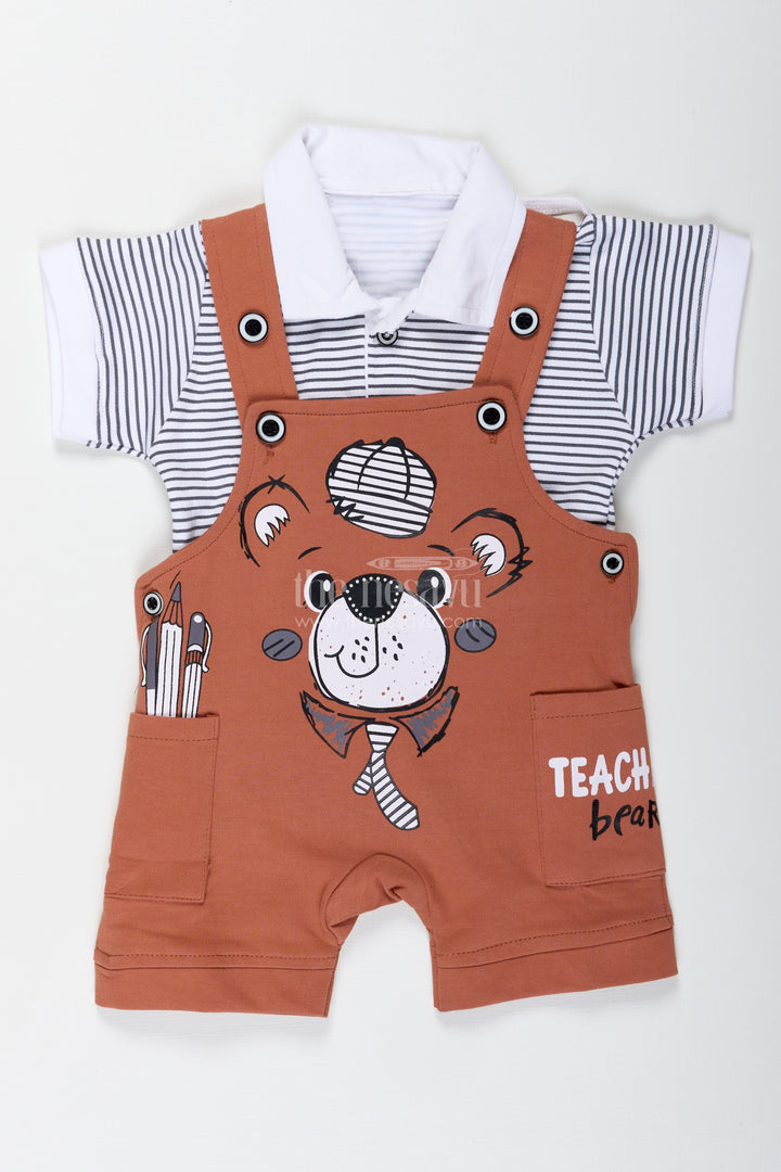 Newborn Teddy Bear Out Fit for Boys in Cotton with Animal Digital Print and Short Sleeve Tee Set
