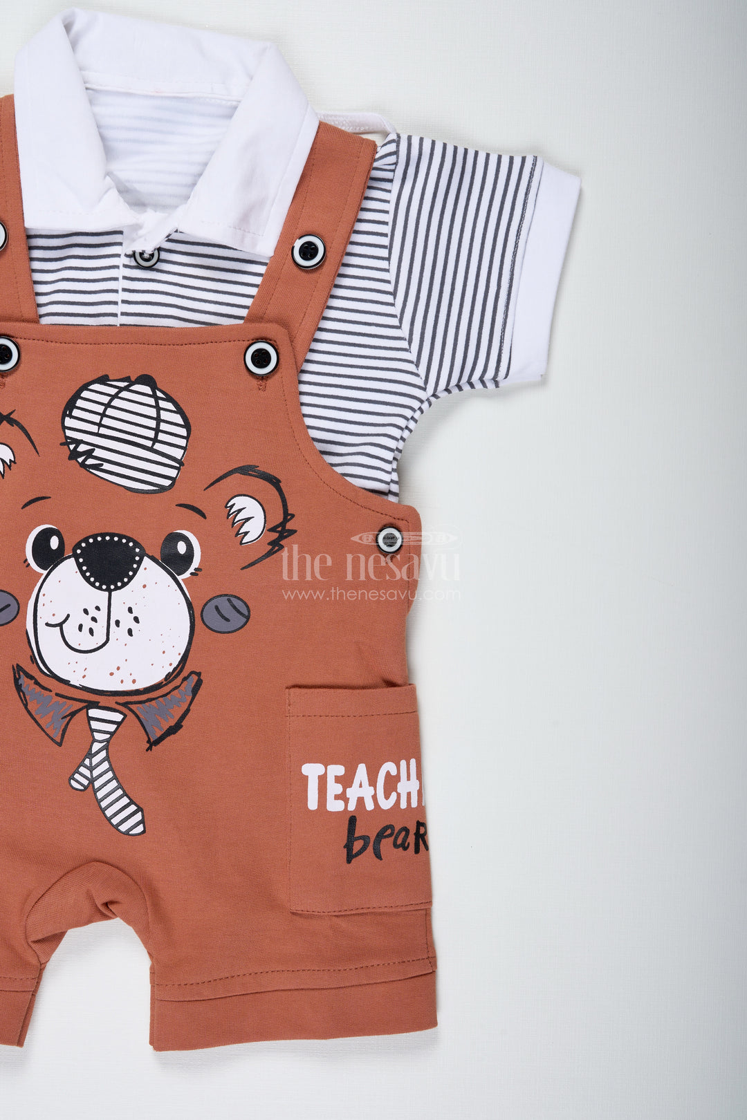 Newborn Teddy Bear Out Fit for Boys in Cotton with Animal Digital Print and Short Sleeve Tee Set