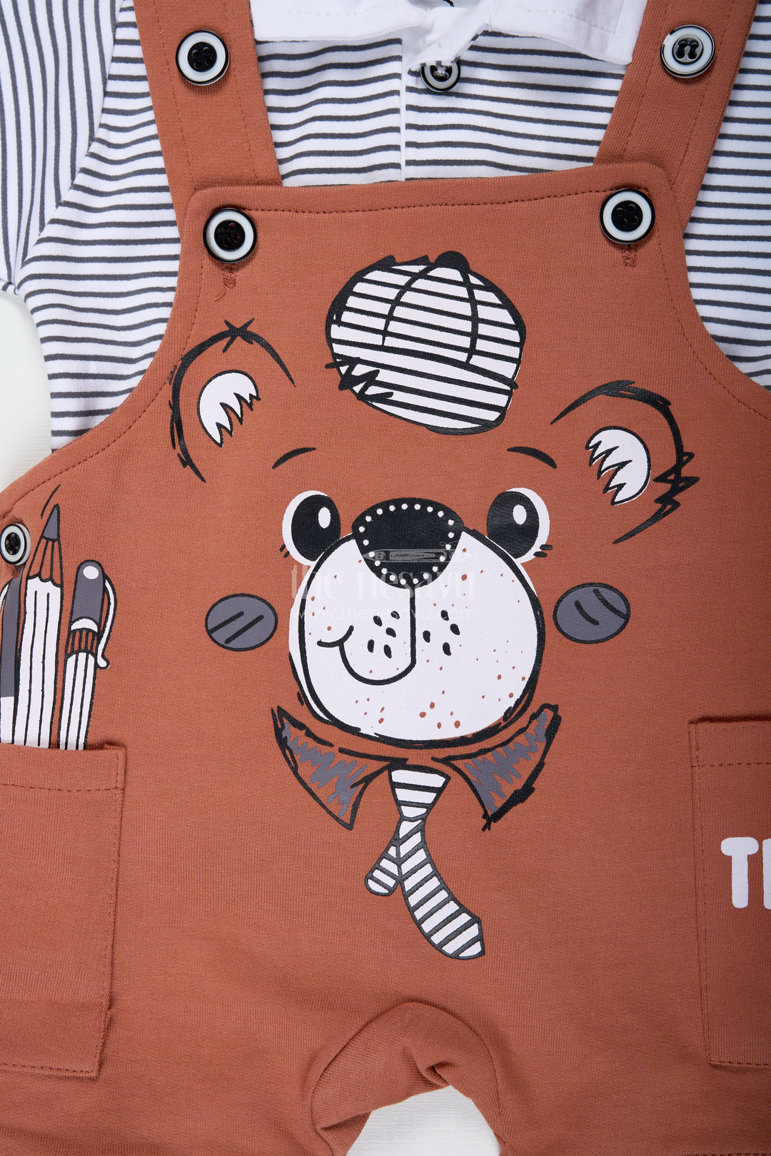 Newborn Teddy Bear Out Fit for Boys in Cotton with Animal Digital Print and Short Sleeve Tee Set