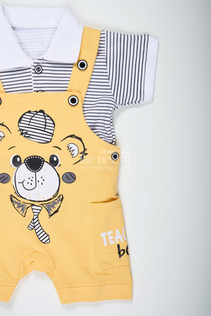 Yellow Casual Dress Outfit for Boys with Cotton Animal Digital Print and Playful Dungaree Style