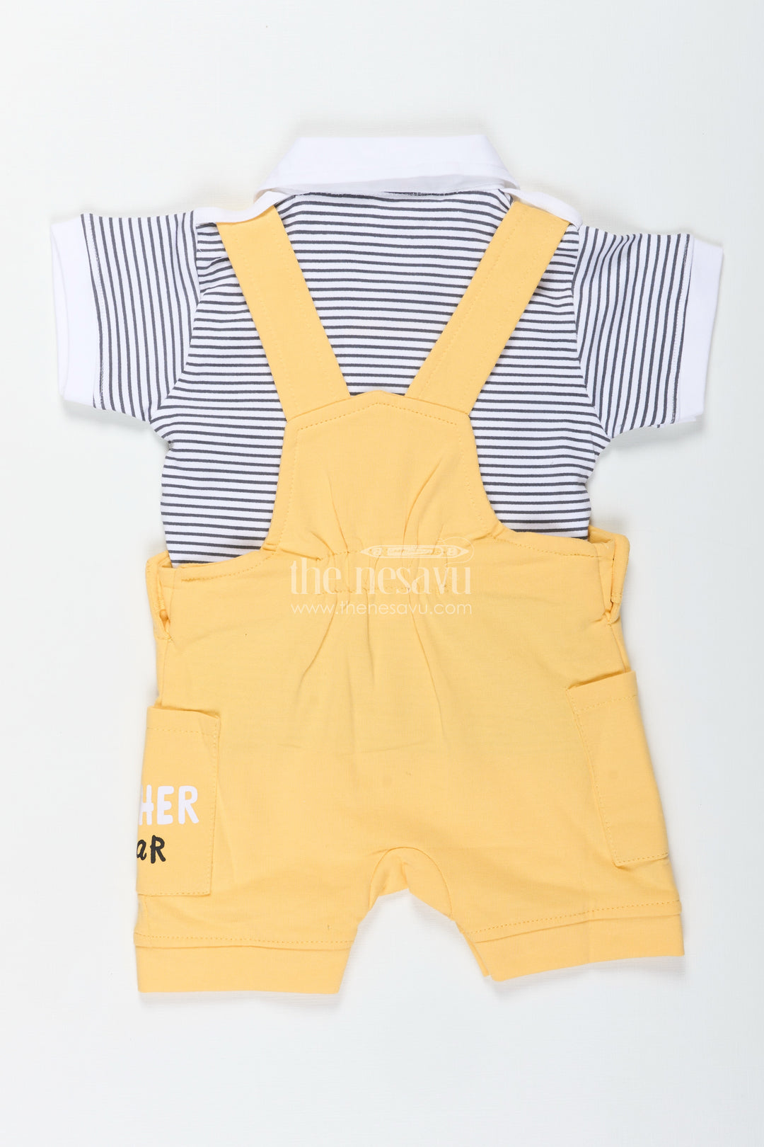 Yellow Casual Dress Outfit for Boys with Cotton Animal Digital Print and Playful Dungaree Style