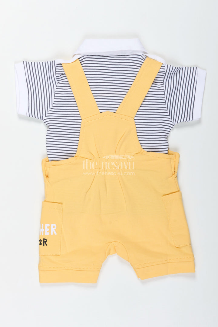Yellow Casual Dress Outfit for Boys with Cotton Animal Digital Print and Playful Dungaree Style