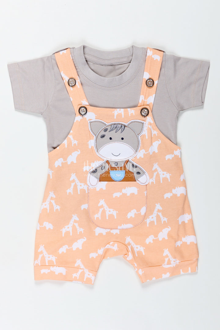 Orange Casual Dres for Boys with Cotton Animal Print and Cute Koala Design in Two Piece Dungaree Set