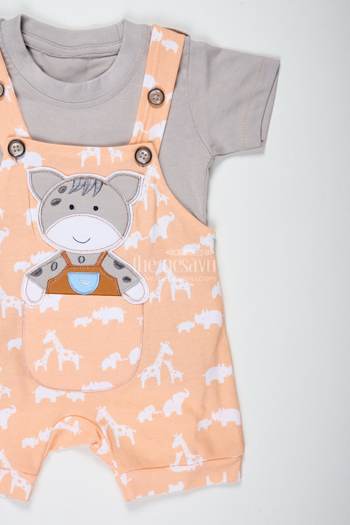 Orange Casual Dres for Boys with Cotton Animal Print and Cute Koala Design in Two Piece Dungaree Set
