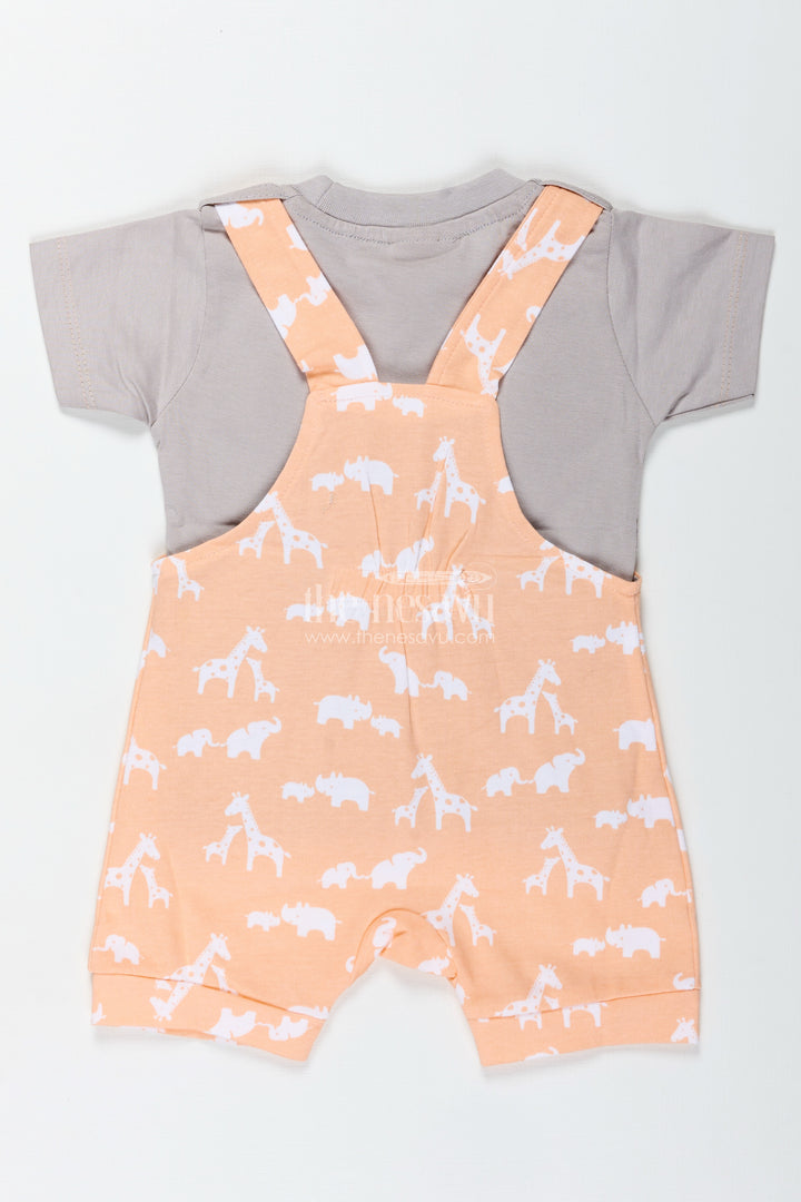 Orange Casual Dres for Boys with Cotton Animal Print and Cute Koala Design in Two Piece Dungaree Set