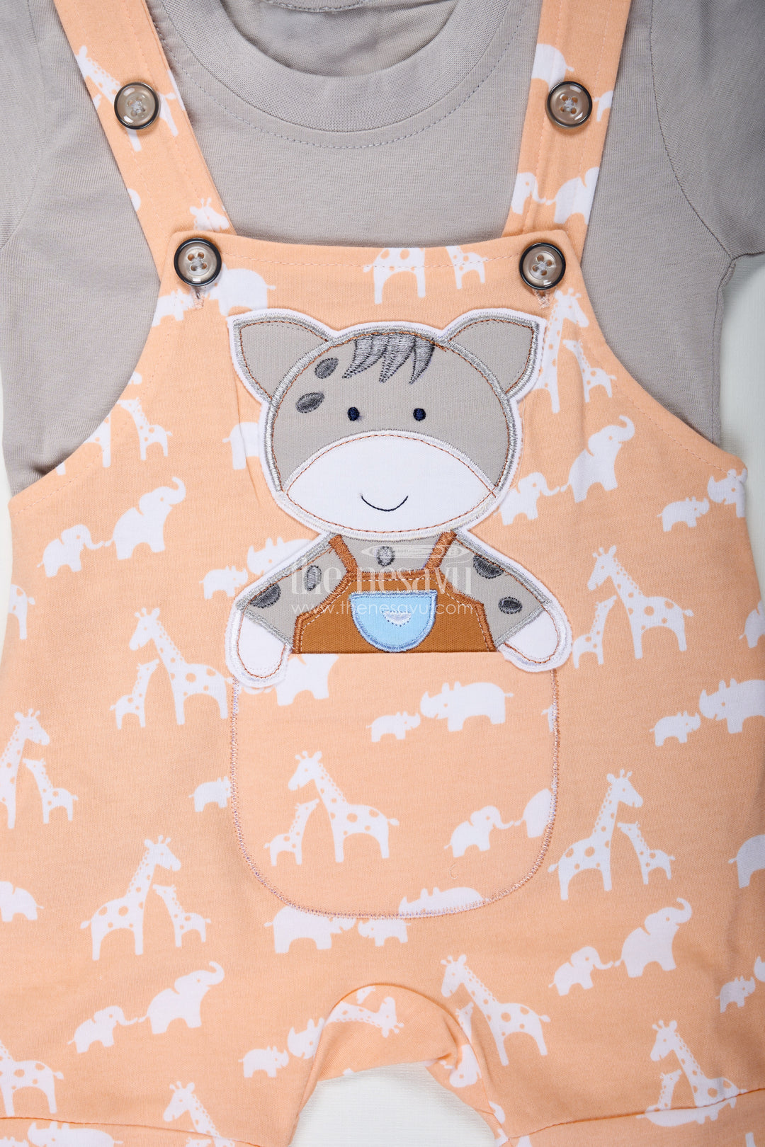 Orange Casual Dres for Boys with Cotton Animal Print and Cute Koala Design in Two Piece Dungaree Set