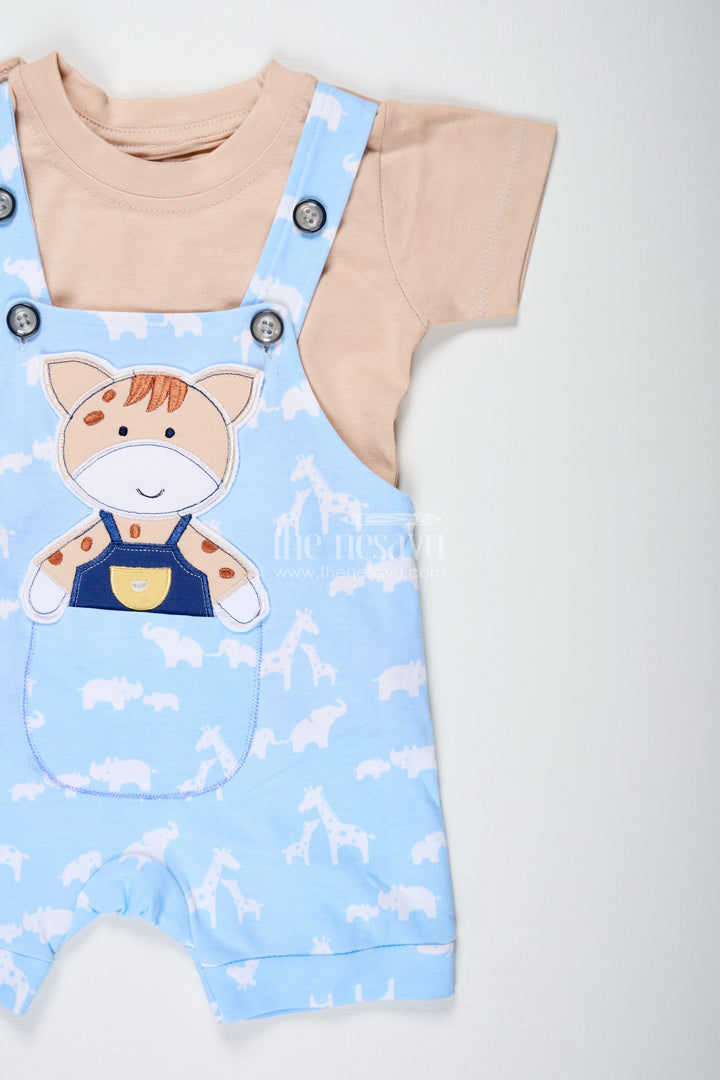 Cow Print Outfit Casual for Boys in Cotton with Animal Motif and Playful Blue Dungaree Style