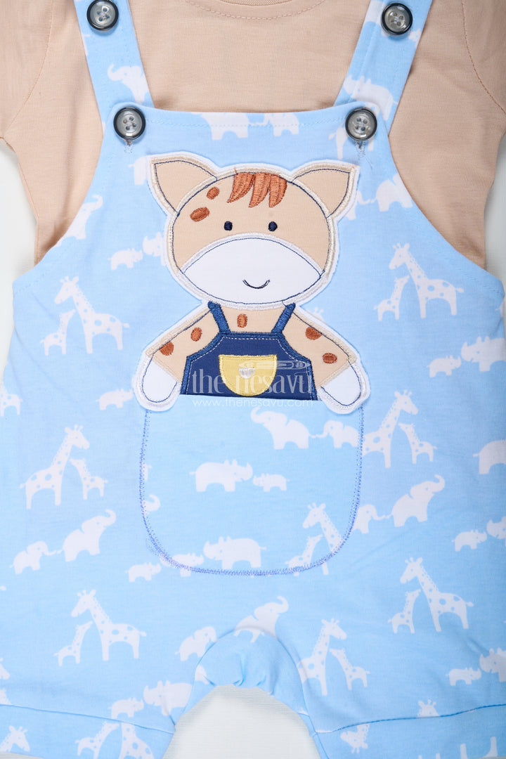Cow Print Outfit Casual for Boys in Cotton with Animal Motif and Playful Blue Dungaree Style