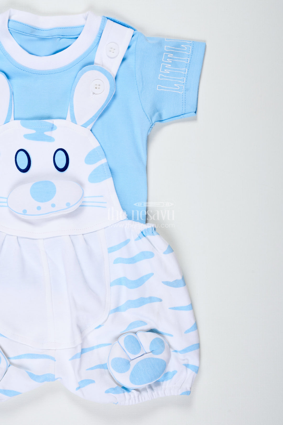 New Born Bunny Outfit for Boys in Cotton with Animal Digital Print and Light Blue Dungaree Set