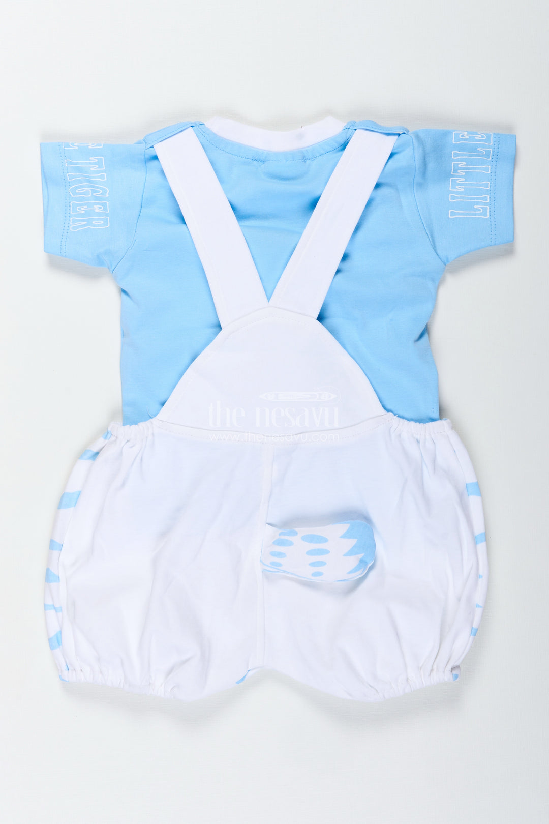 New Born Bunny Outfit for Boys in Cotton with Animal Digital Print and Light Blue Dungaree Set