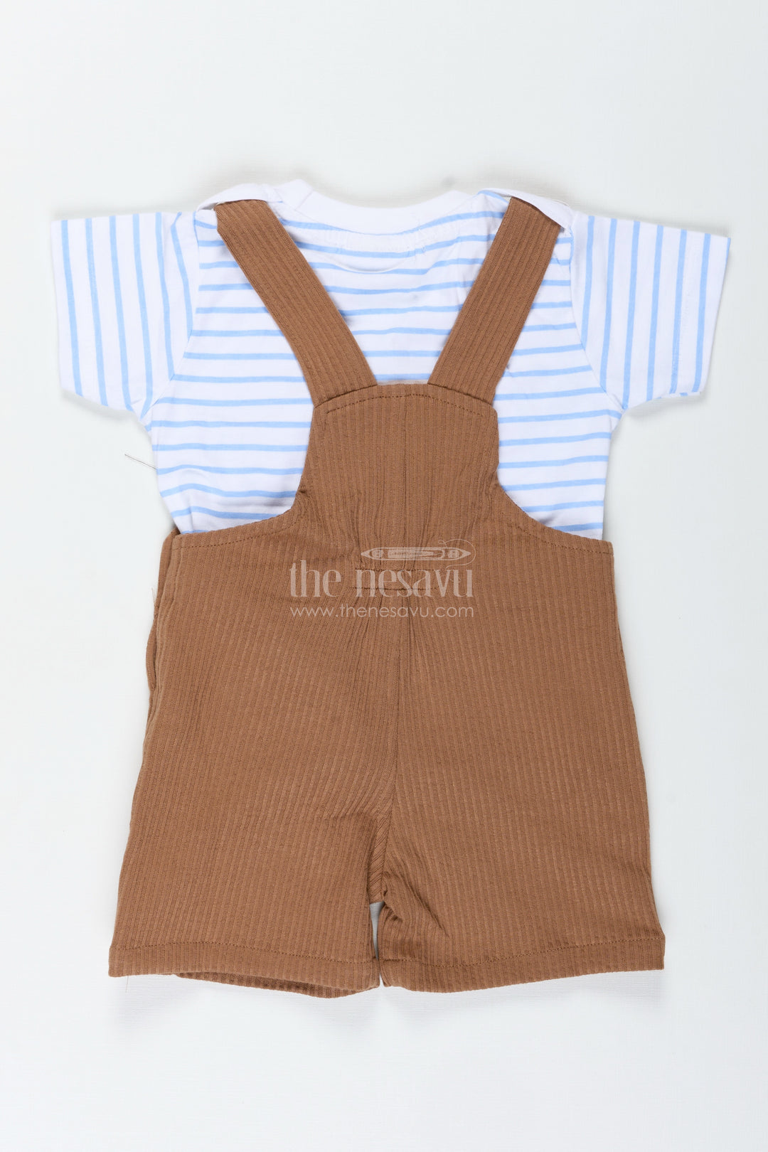 Brown Casual Outfit for Boys in Corduroy Cotton with Embellished Dinosaur Patches and Tee Set