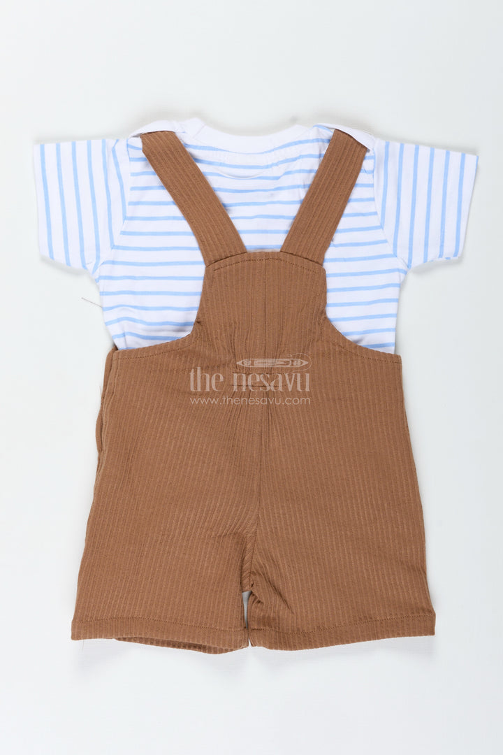 Brown Casual Outfit for Boys in Corduroy Cotton with Embellished Dinosaur Patches and Tee Set