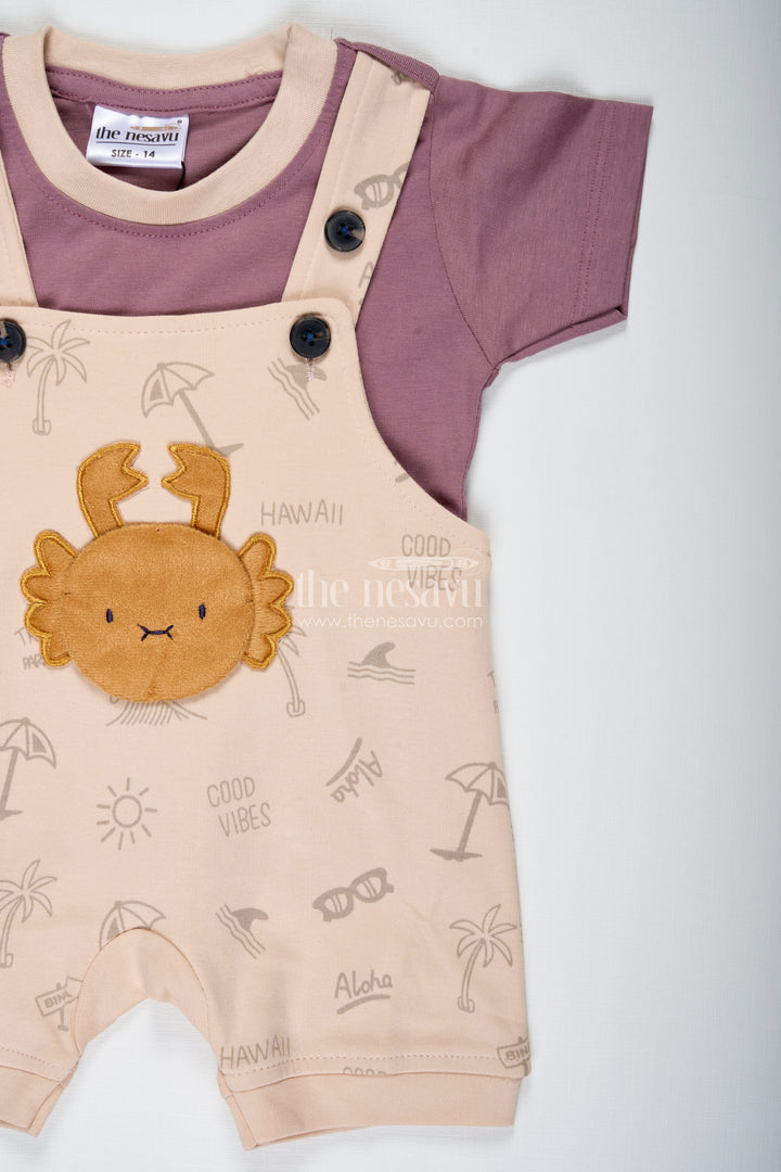 Casual Colorful Dress for Boys in Soft Cotton with Lion Embroidery and Contrast Tee Dungaree Set