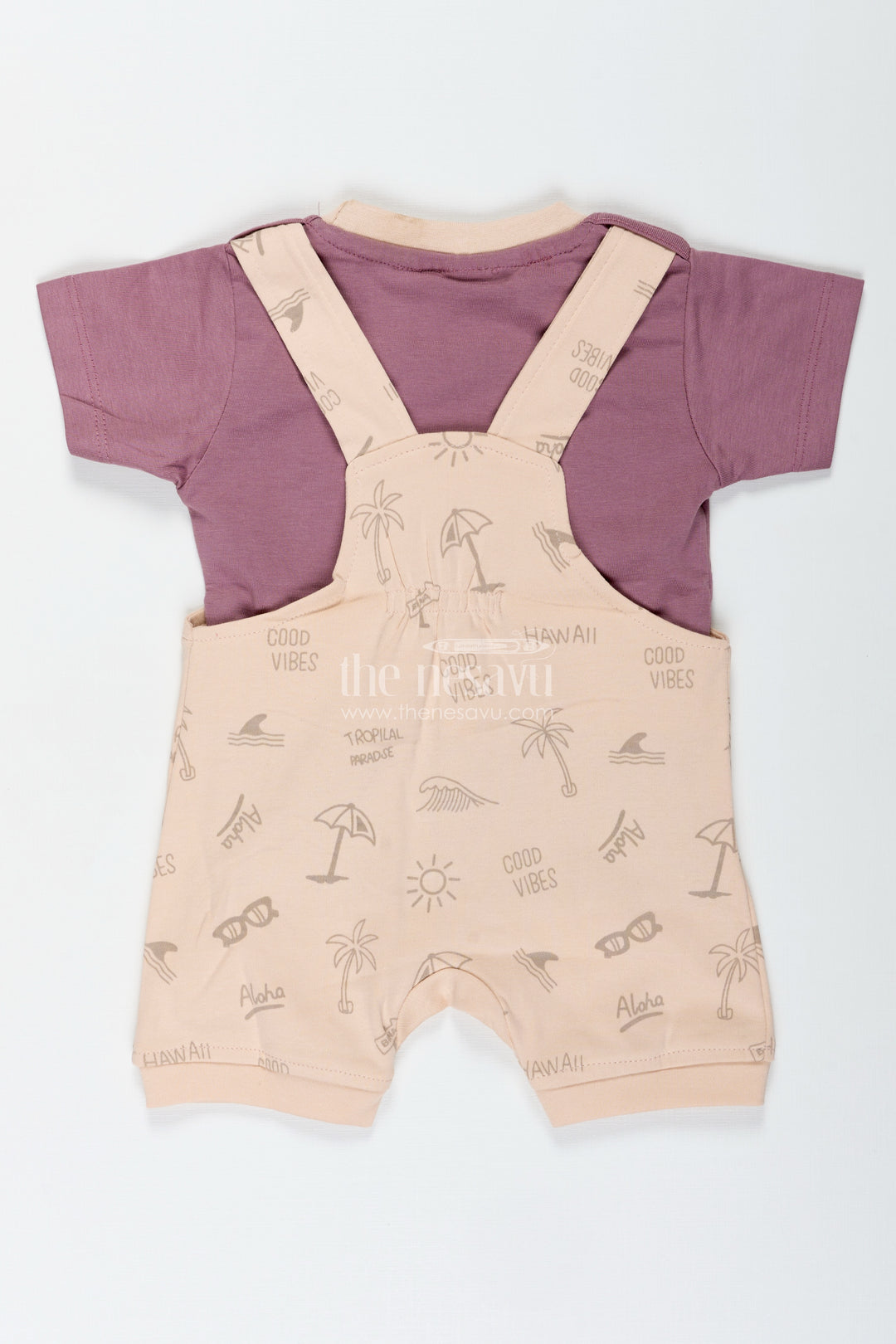 Casual Colorful Dress for Boys in Soft Cotton with Lion Embroidery and Contrast Tee Dungaree Set