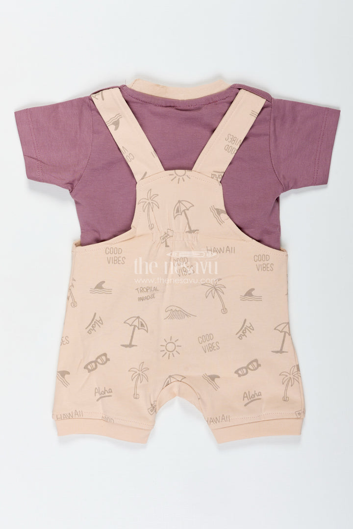 Casual Colorful Dress for Boys in Soft Cotton with Lion Embroidery and Contrast Tee Dungaree Set