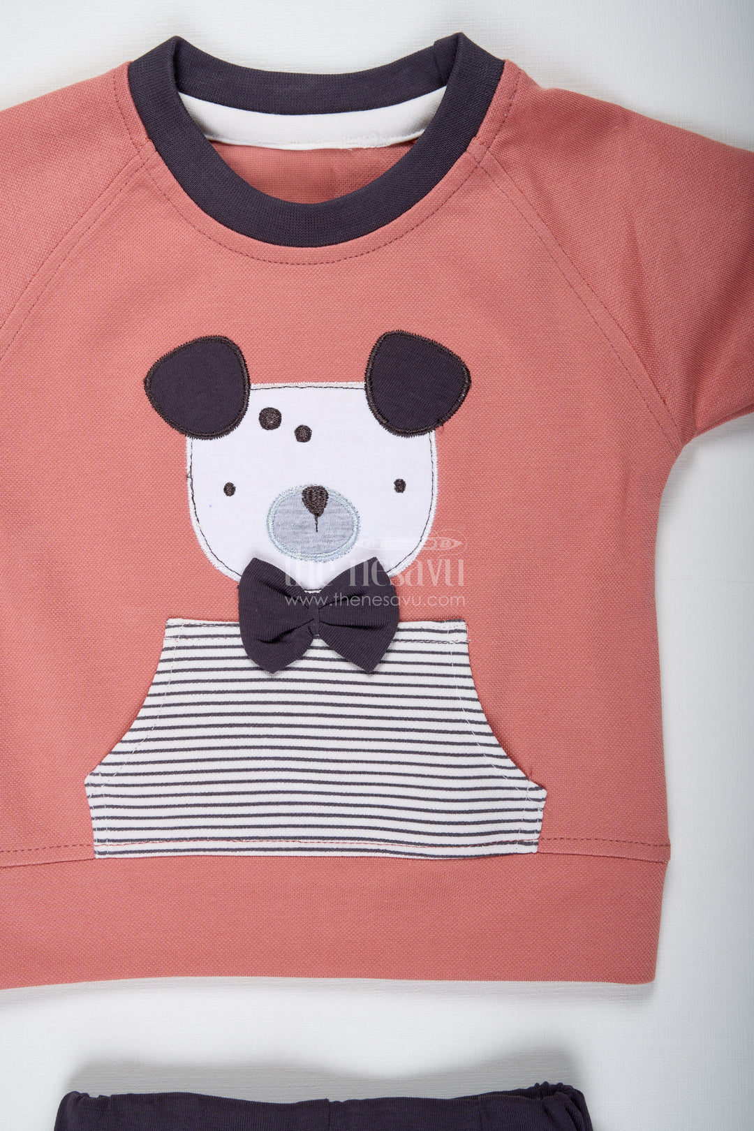 Teddy Bear Newborn Outfit for Boys in Soft Cotton with Printed Top and Striped Shorts Set