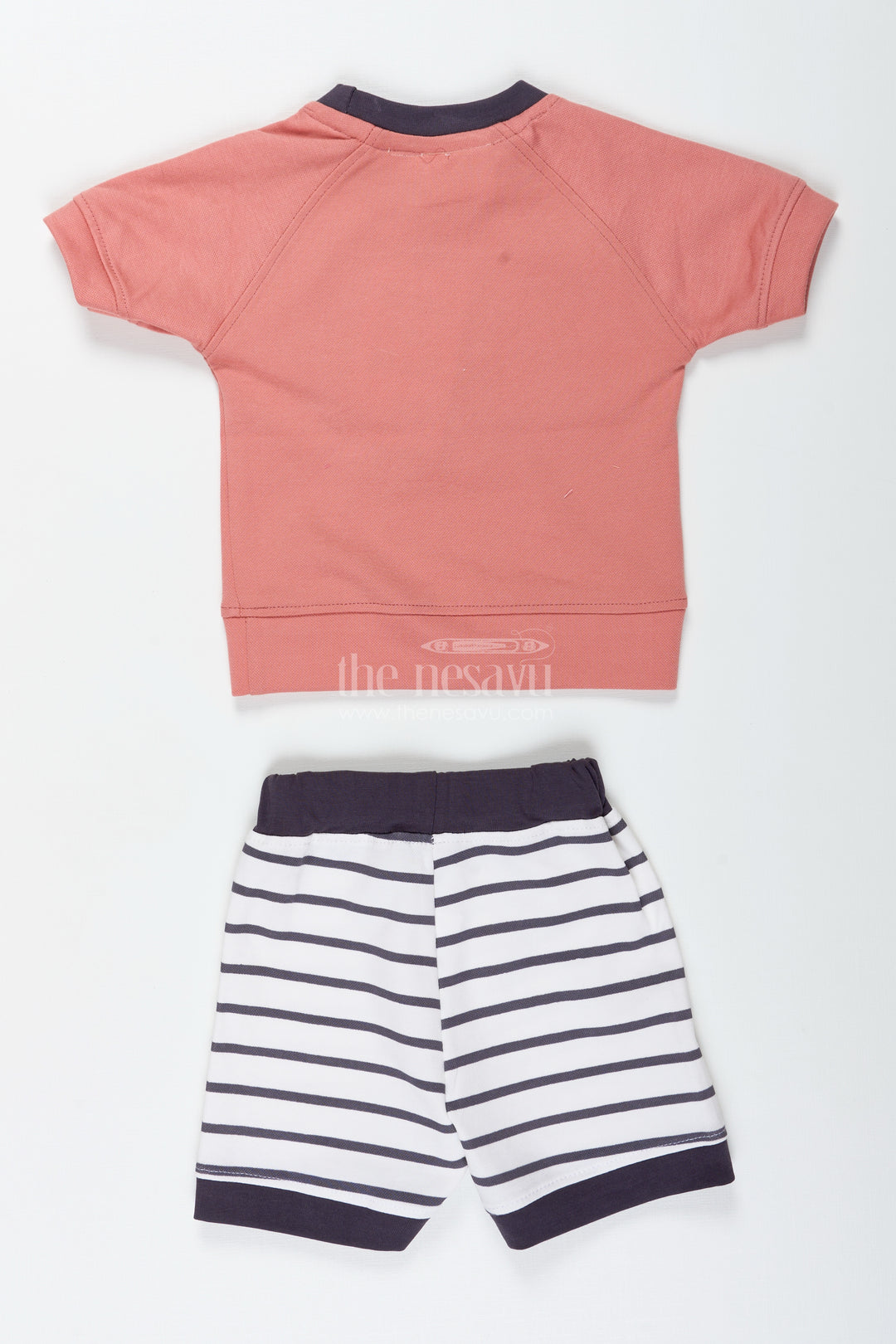 Teddy Bear Newborn Outfit for Boys in Soft Cotton with Printed Top and Striped Shorts Set
