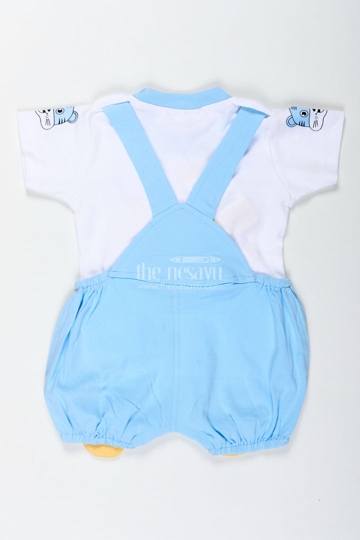 Tiger Design Shirt for Boys in Cotton with Blue Check Dungaree and Cute Yellow Embroidered Face