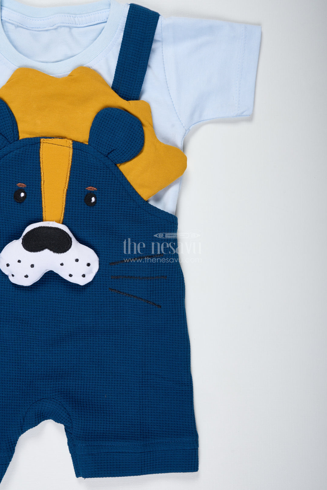 Newborn Bear Outfit for Boys in Waffle Knit Cotton with Dog Face Applique and Bold Contrast Tee