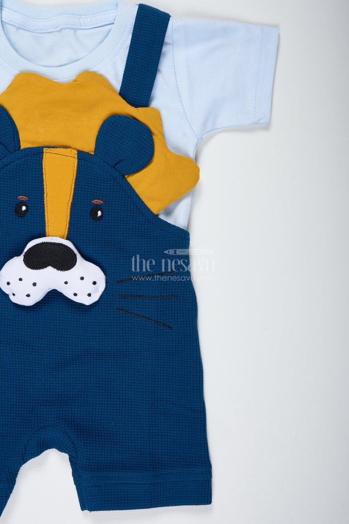 Newborn Bear Outfit for Boys in Waffle Knit Cotton with Dog Face Applique and Bold Contrast Tee