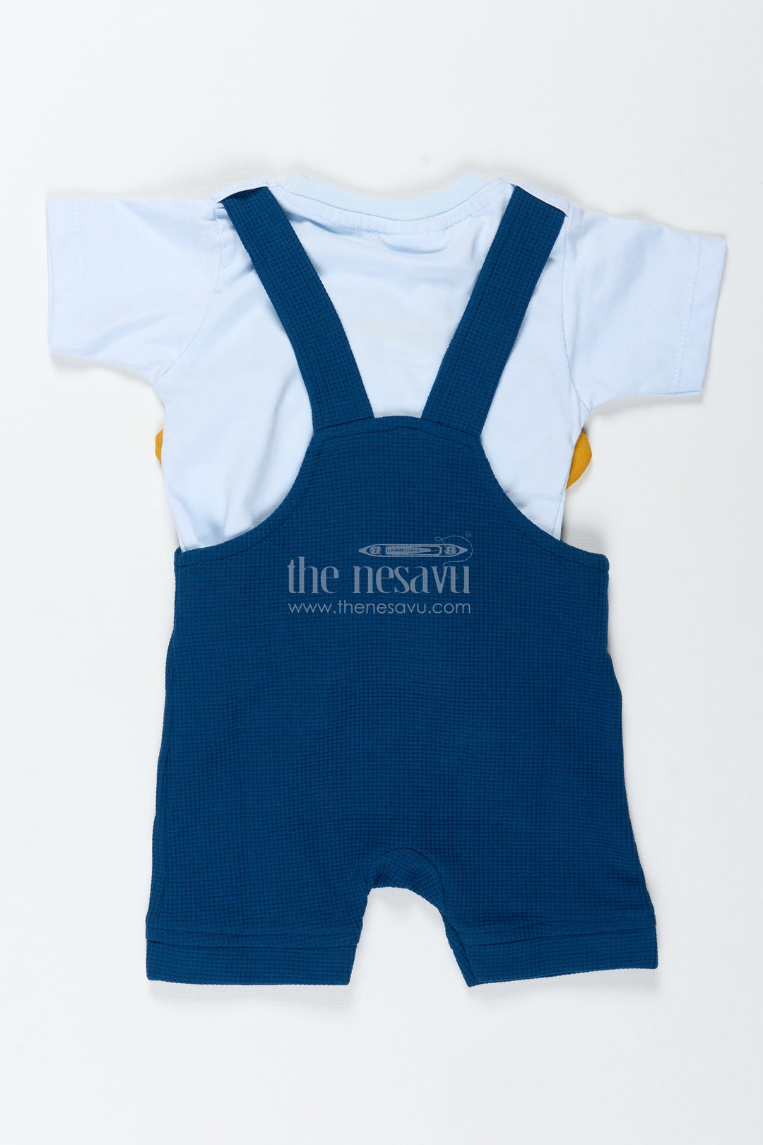 Newborn Bear Outfit for Boys in Waffle Knit Cotton with Dog Face Applique and Bold Contrast Tee