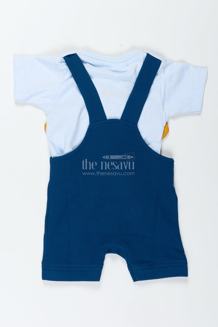 Newborn Bear Outfit for Boys in Waffle Knit Cotton with Dog Face Applique and Bold Contrast Tee