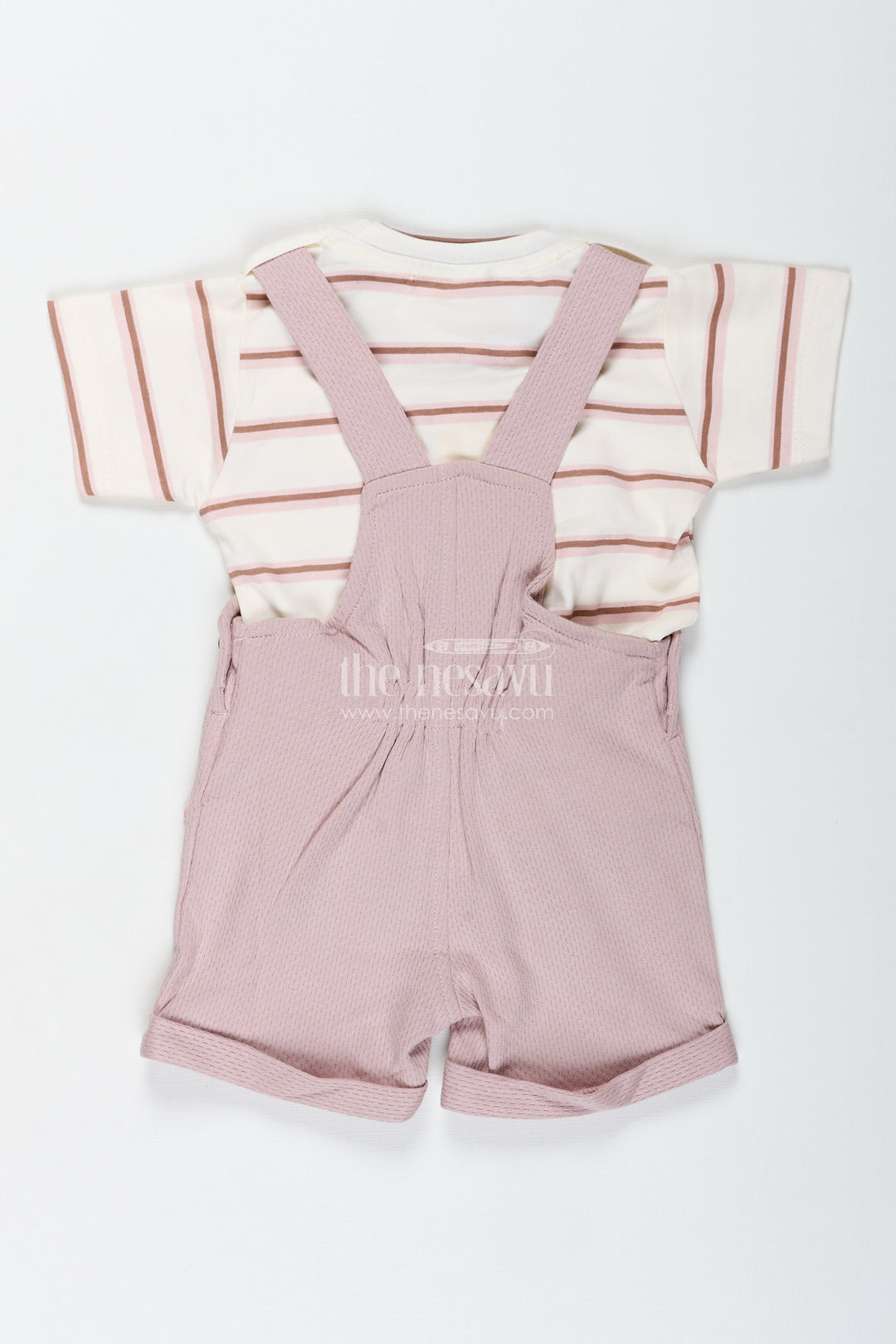 Pink Casual Outfits for Boys in Soft Cotton with Animal Face Patch and Striped Sleeve Tee Set