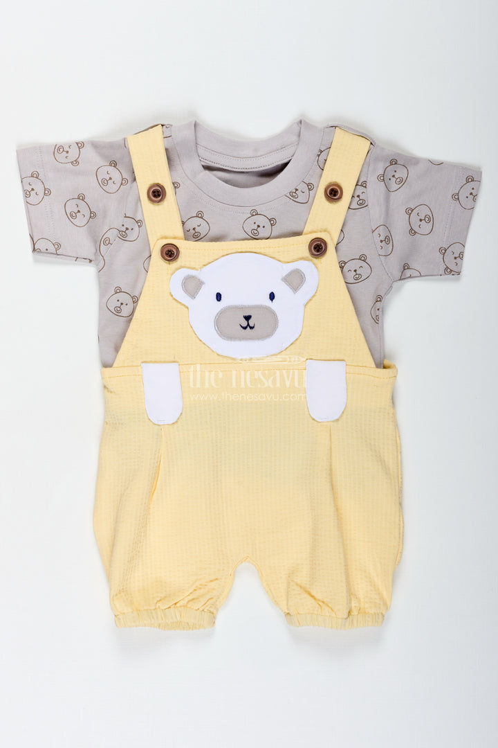 Yellow Casual Outfits for Boys in Cotton with Animal Digital Print and Charcoal Contrast Tee